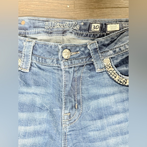 Miss Me Blue Relax Skinny Jeans with Embellished Pockets - Picture 5 of 12